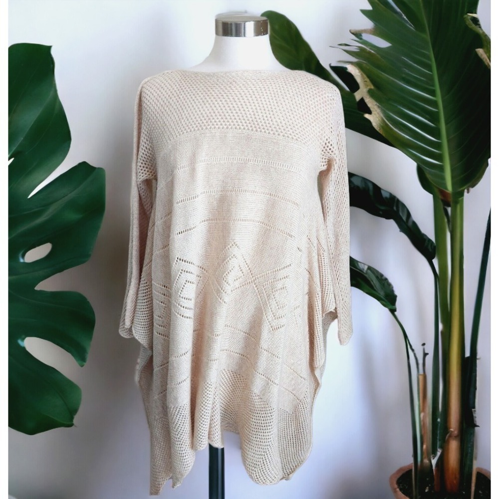 Bohemian‎ Sweater Shrug Pullover Women Size M Southwestern Beige Boho Knit